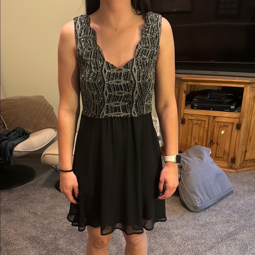 Three Hearts Silver Sequin Fit and Flare Mini Dress